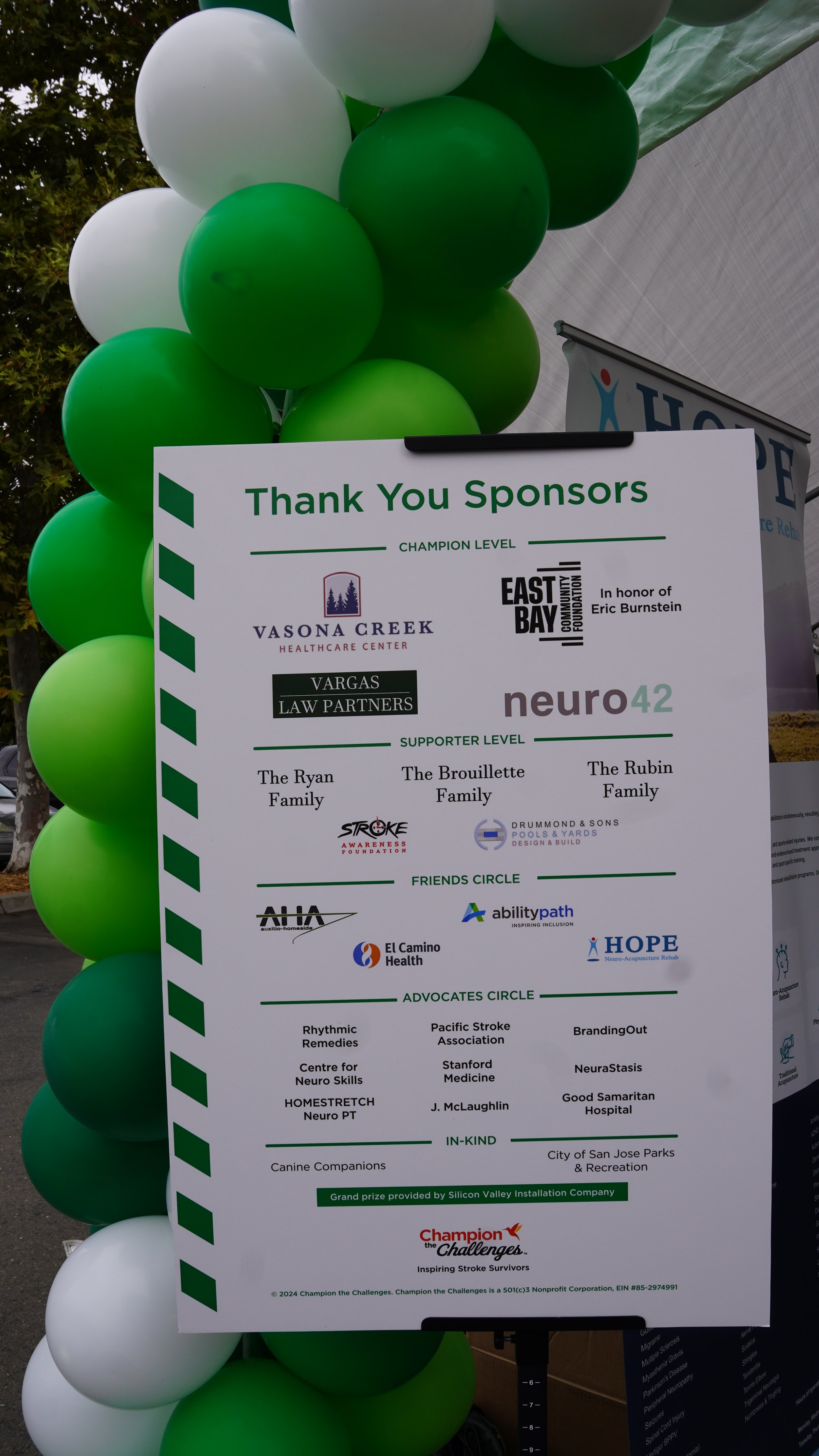 Thank You Sponsors poster displaying event partners and supporters at stroke awareness fundraiser