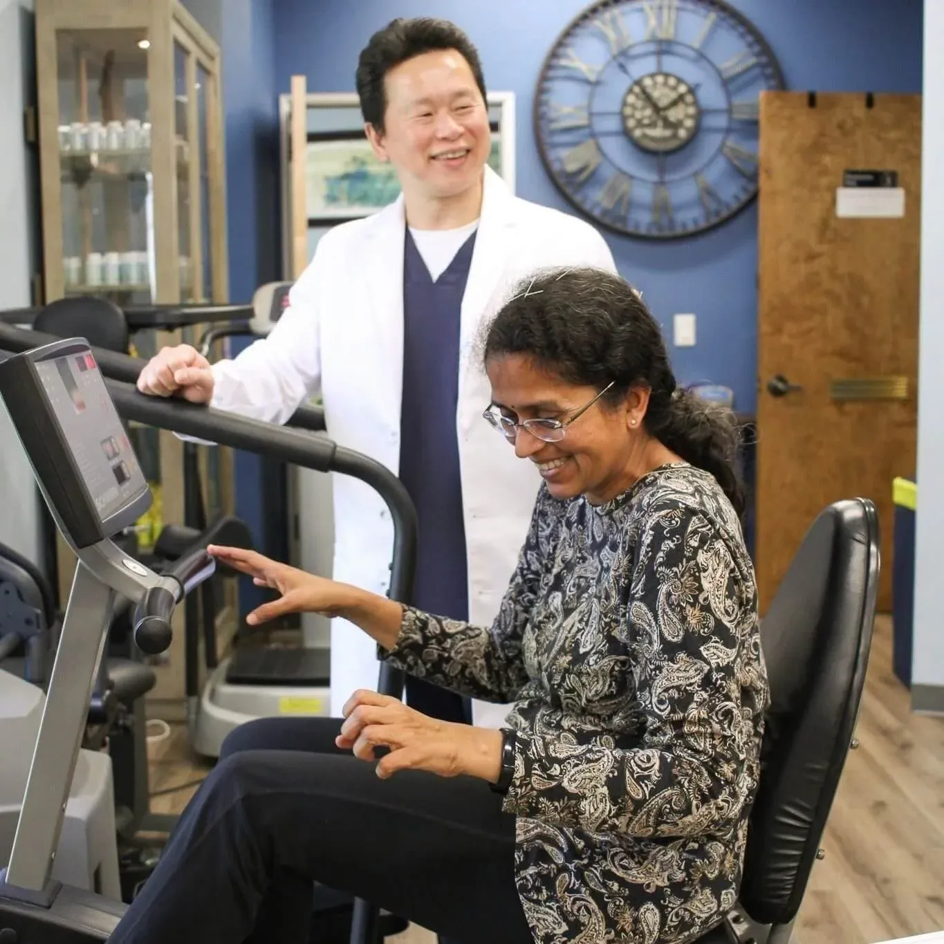 Patient cycling with acupuncture needles during neuro-acupuncture treatment